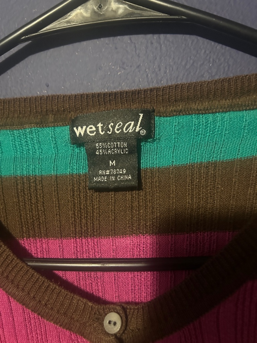 Multicolor Striped Ribbed Long Sleeve Henley Top - Picture 2 of 3